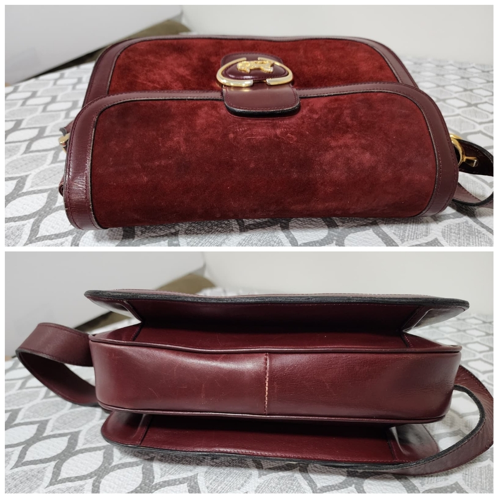 CELINE VINTAGE SULKY SUEDE CARRIAGE SHOULDER BAG BURGUNDY - Picture 7 of 15